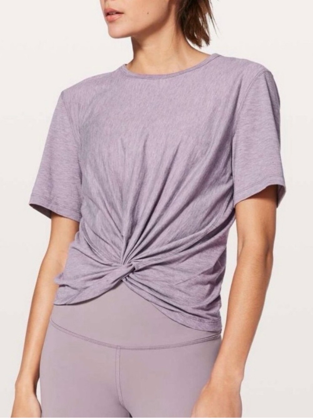 Lululemon Twist Knot Front Tee Size Large Lavender Crescent Short Sleeve Studio